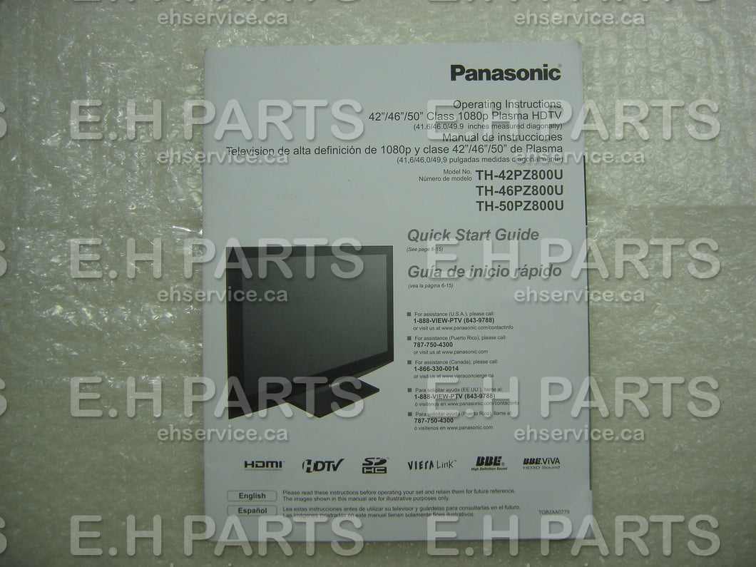 Panasonic TQB2AA0779 Owner Manual for TH-50PZ800U - EH Parts